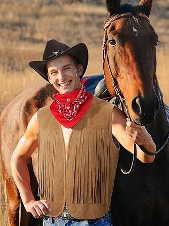 Muška velur vest s resicama, retro kaubojski hippie stil