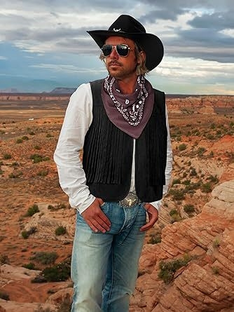 Muška velur vest s resicama, retro kaubojski hippie stil