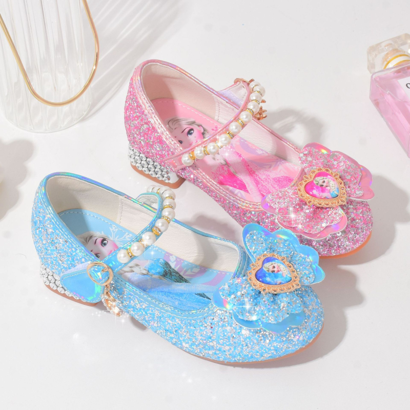 Funny Girl Dječje cipele Princeza Elsa, kristalne cipele s motivom leda i snijega, za proljeće i jesen, niski vrh, Velcro kopča, gornji microfiber, PU potplat i uložak, stil princeze