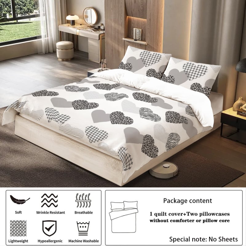 Trodijelni set navlaka za pokrivač, digitalni tisak, 100% poliestera, 90gsm, moderni minimalistčki stil
