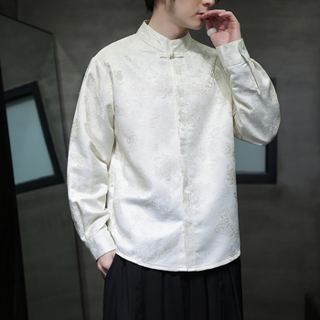 Muška košulja s jacquardom i floralnim uzorkom, stojeći ovratnik, dugu rukavu, slobodan kroj, smjesa poliester, jesen 2025