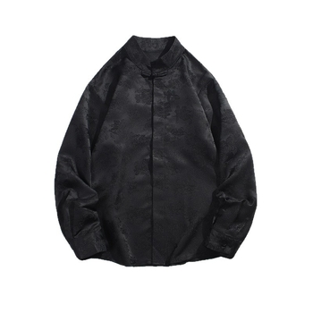 Muška košulja s jacquardom i floralnim uzorkom, stojeći ovratnik, dugu rukavu, slobodan kroj, smjesa poliester, jesen 2025