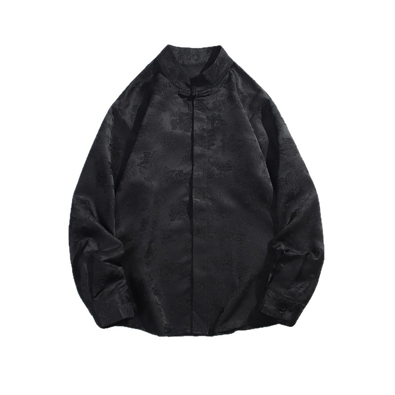 Muška košulja s jacquardom i floralnim uzorkom, stojeći ovratnik, dugu rukavu, slobodan kroj, smjesa poliester, jesen 2025