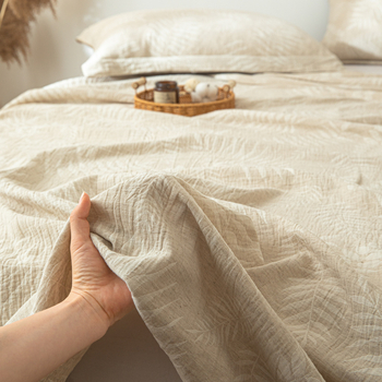 Set de pat Jacquard din bumbac-lin, 3 piese, vopsire reactive, model cu dungi, stil modern minimalist