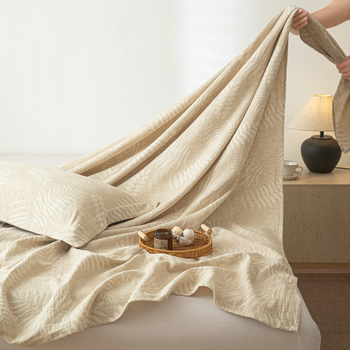 Set de pat Jacquard din bumbac-lin, 3 piese, vopsire reactive, model cu dungi, stil modern minimalist