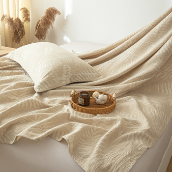 Set de pat Jacquard din bumbac-lin, 3 piese, vopsire reactive, model cu dungi, stil modern minimalist