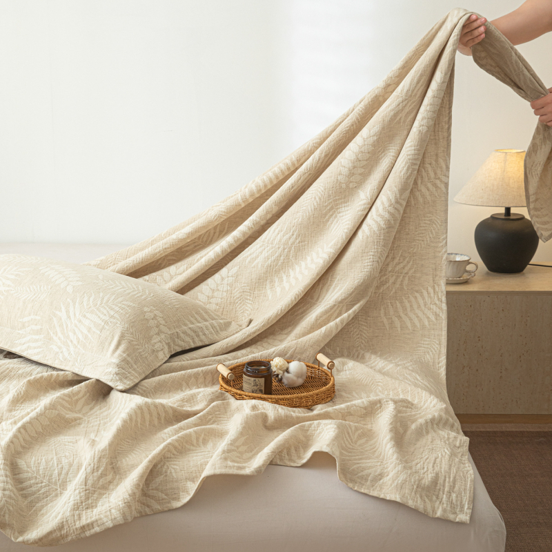 Set de pat Jacquard din bumbac-lin, 3 piese, vopsire reactive, model cu dungi, stil modern minimalist