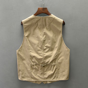 Muška pamučna vesta - vintage stil, slobodan kroj, V izrez, jednoredno kopčanje, 100% pamuk