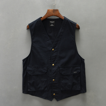 Muška pamučna vesta - vintage stil, slobodan kroj, V izrez, jednoredno kopčanje, 100% pamuk