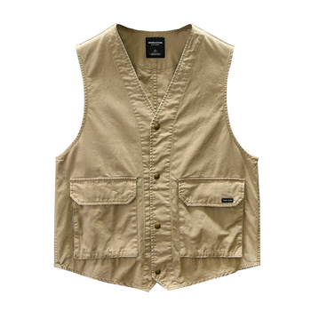 Muška pamučna vesta - vintage stil, slobodan kroj, V izrez, jednoredno kopčanje, 100% pamuk
