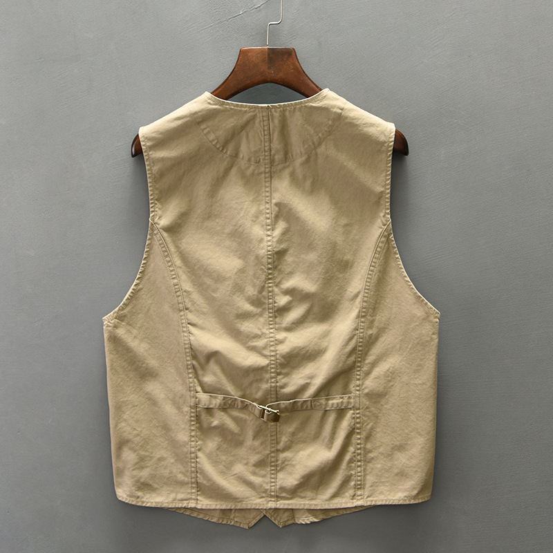 Muška pamučna vesta - vintage stil, slobodan kroj, V izrez, jednoredno kopčanje, 100% pamuk