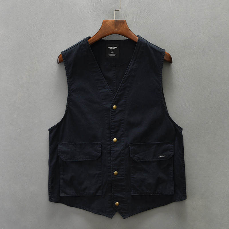 Muška pamučna vesta - vintage stil, slobodan kroj, V izrez, jednoredno kopčanje, 100% pamuk