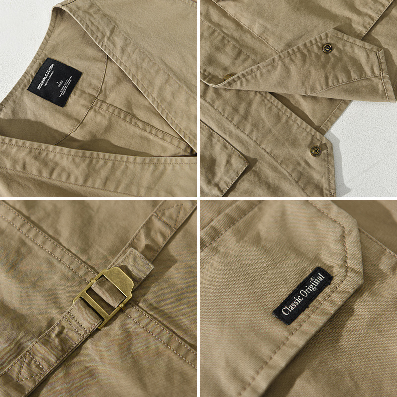 Muška pamučna vesta - vintage stil, slobodan kroj, V izrez, jednoredno kopčanje, 100% pamuk