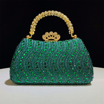 Ženska satenska clutch u obliku jastuka s diamantnom dekoracijom, zatvaračem i džepom za mobitel