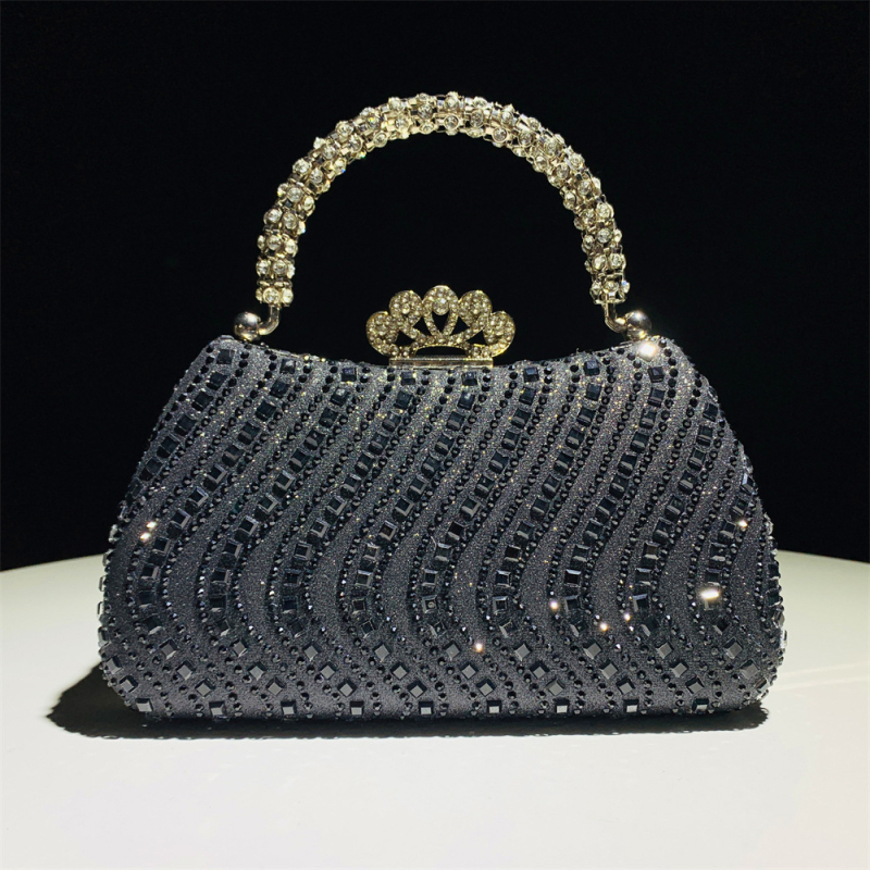 Ženska satenska clutch u obliku jastuka s diamantnom dekoracijom, zatvaračem i džepom za mobitel