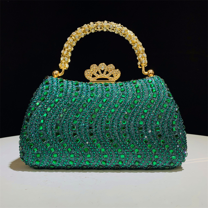 Ženska satenska clutch u obliku jastuka s diamantnom dekoracijom, zatvaračem i džepom za mobitel