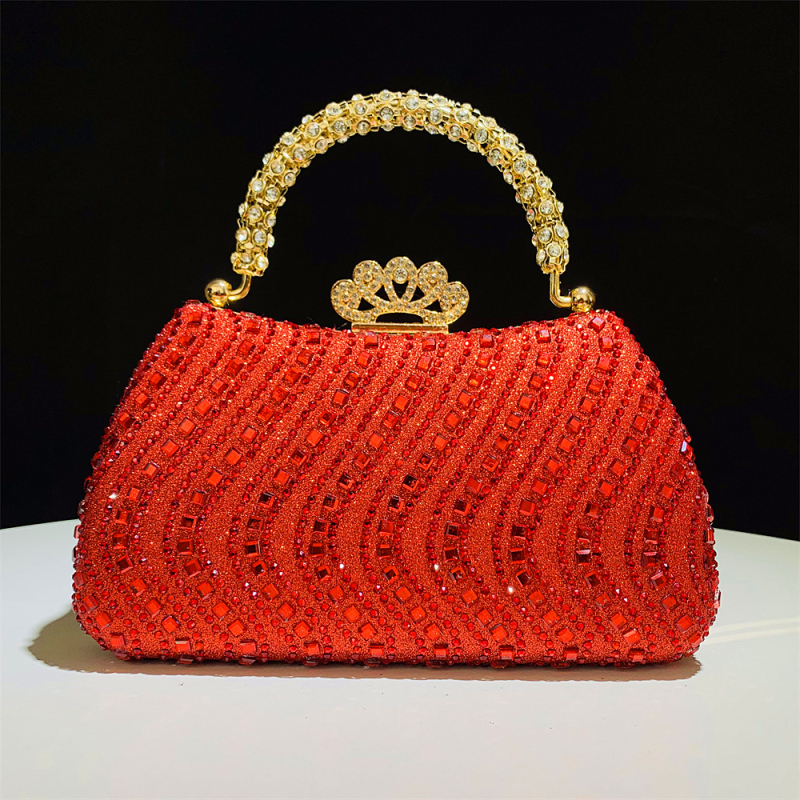 Ženska satenska clutch u obliku jastuka s diamantnom dekoracijom, zatvaračem i džepom za mobitel