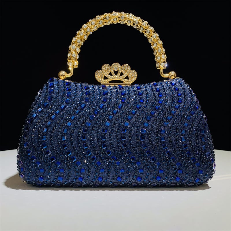 Ženska satenska clutch u obliku jastuka s diamantnom dekoracijom, zatvaračem i džepom za mobitel