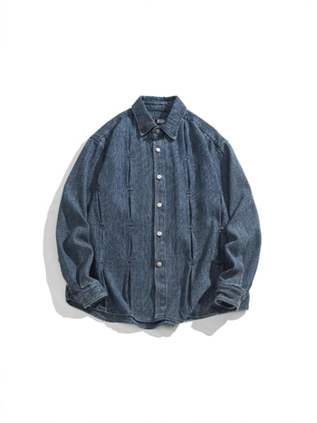Džins košulja slobodnog kroja, japanski retro stil, rever ovratnik, dugi rukavi, tkanina od pamukovo-mješavine 71–80% pamuka