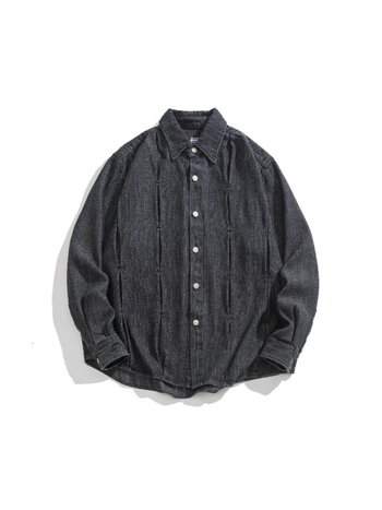 Džins košulja slobodnog kroja, japanski retro stil, rever ovratnik, dugi rukavi, tkanina od pamukovo-mješavine 71–80% pamuka