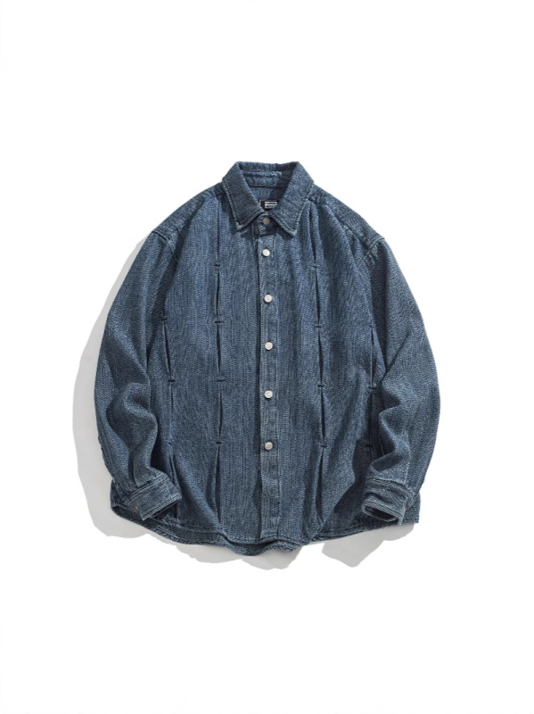 Džins košulja slobodnog kroja, japanski retro stil, rever ovratnik, dugi rukavi, tkanina od pamukovo-mješavine 71–80% pamuka