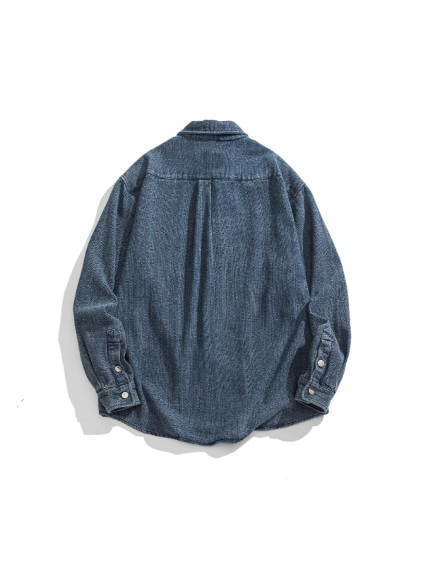 Džins košulja slobodnog kroja, japanski retro stil, rever ovratnik, dugi rukavi, tkanina od pamukovo-mješavine 71–80% pamuka