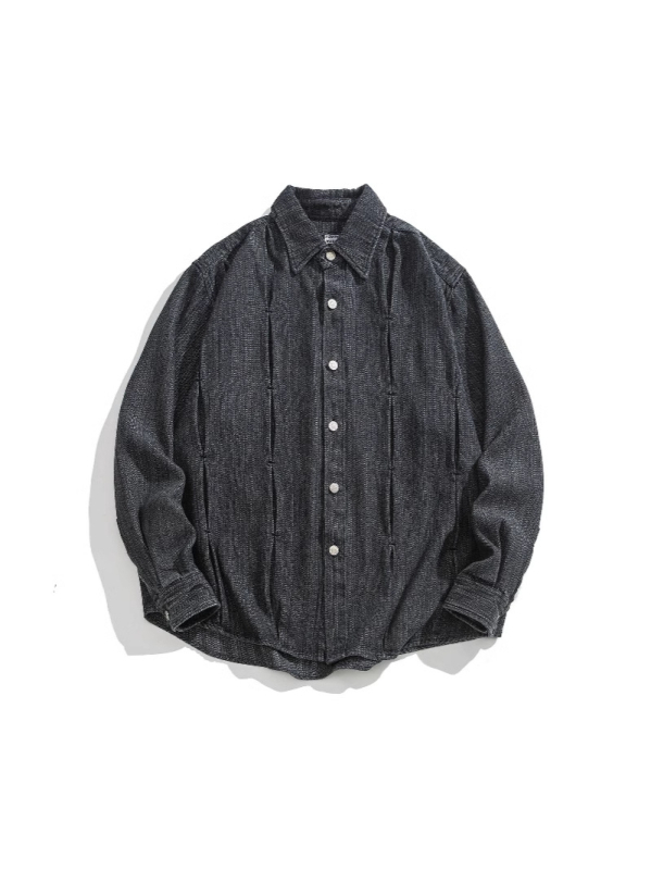 Džins košulja slobodnog kroja, japanski retro stil, rever ovratnik, dugi rukavi, tkanina od pamukovo-mješavine 71–80% pamuka