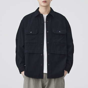 Pamuk košulja-kardigan, dugi rukavi, kvadratni ovratnik, slobodan kroj, detalji džepa, jesen 2025