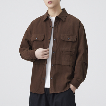 Pamuk košulja-kardigan, dugi rukavi, kvadratni ovratnik, slobodan kroj, detalji džepa, jesen 2025