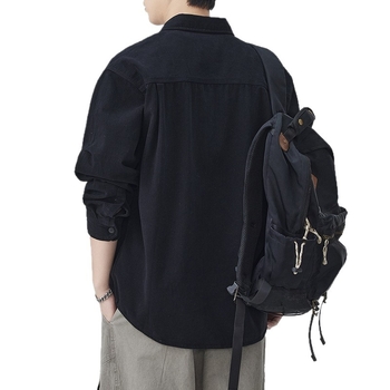 Pamuk košulja-kardigan, dugi rukavi, kvadratni ovratnik, slobodan kroj, detalji džepa, jesen 2025