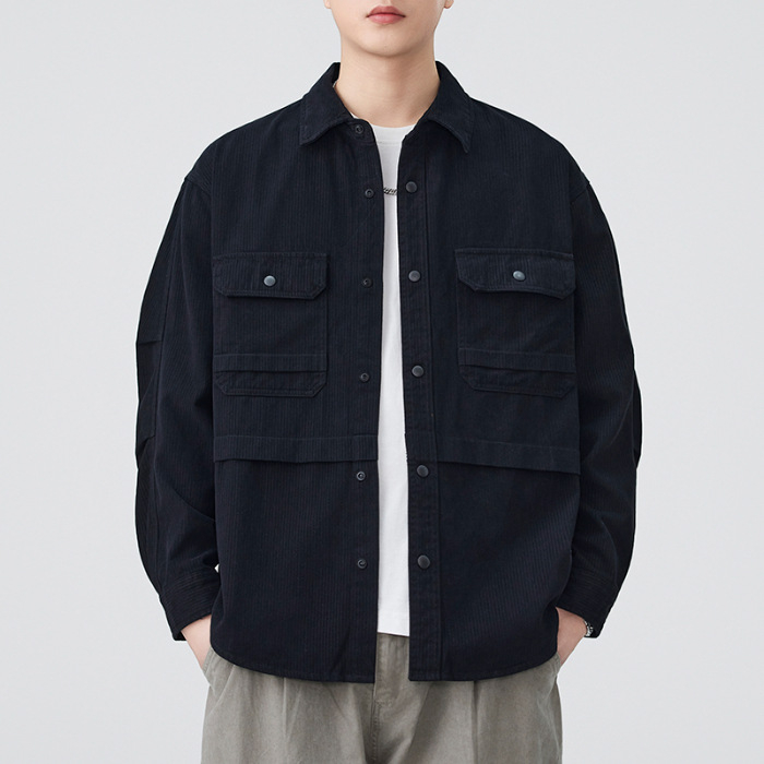 Pamuk košulja-kardigan, dugi rukavi, kvadratni ovratnik, slobodan kroj, detalji džepa, jesen 2025