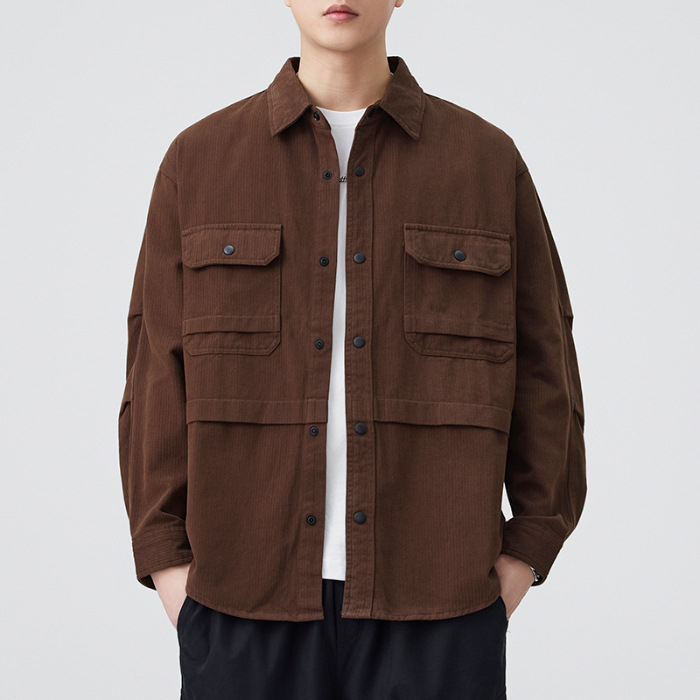 Pamuk košulja-kardigan, dugi rukavi, kvadratni ovratnik, slobodan kroj, detalji džepa, jesen 2025