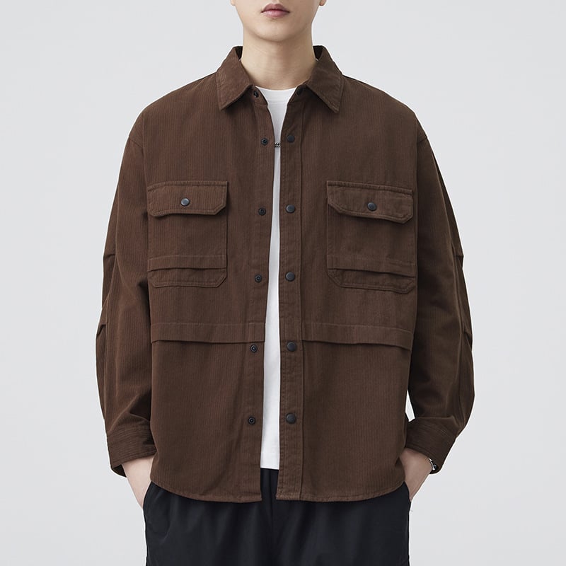 Pamuk košulja-kardigan, dugi rukavi, kvadratni ovratnik, slobodan kroj, detalji džepa, jesen 2025