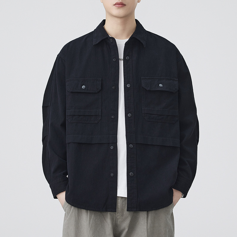 Pamuk košulja-kardigan, dugi rukavi, kvadratni ovratnik, slobodan kroj, detalji džepa, jesen 2025