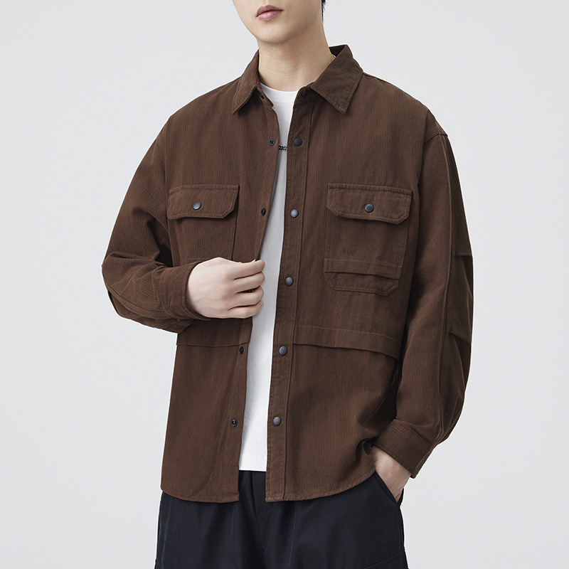 Pamuk košulja-kardigan, dugi rukavi, kvadratni ovratnik, slobodan kroj, detalji džepa, jesen 2025