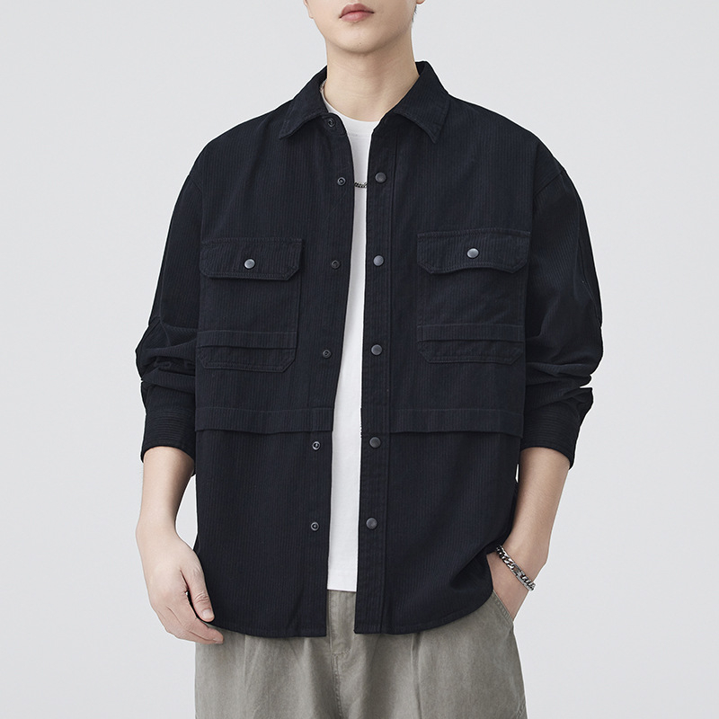 Pamuk košulja-kardigan, dugi rukavi, kvadratni ovratnik, slobodan kroj, detalji džepa, jesen 2025