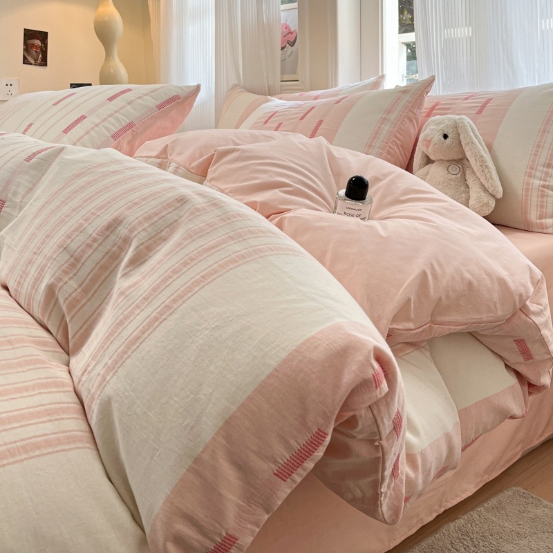 Četverodjelni set posteljine od 100% pamuka, jednobojna boja, s navlakom za madrac na elastični rub, modern minimalist stil, težina 1500–2000 g