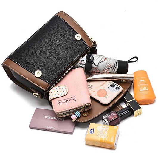 Torba za ramena od PU kože, gradski stil, horizontalno kvadratni oblik, zatvaranje na zip, poliester podstava