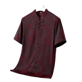 Muška ljetna košulja – Tang stil kineski stojeći ovratnik, kratki rukav, cvjetni uzorak, slobodan kroj, mješavina poliester