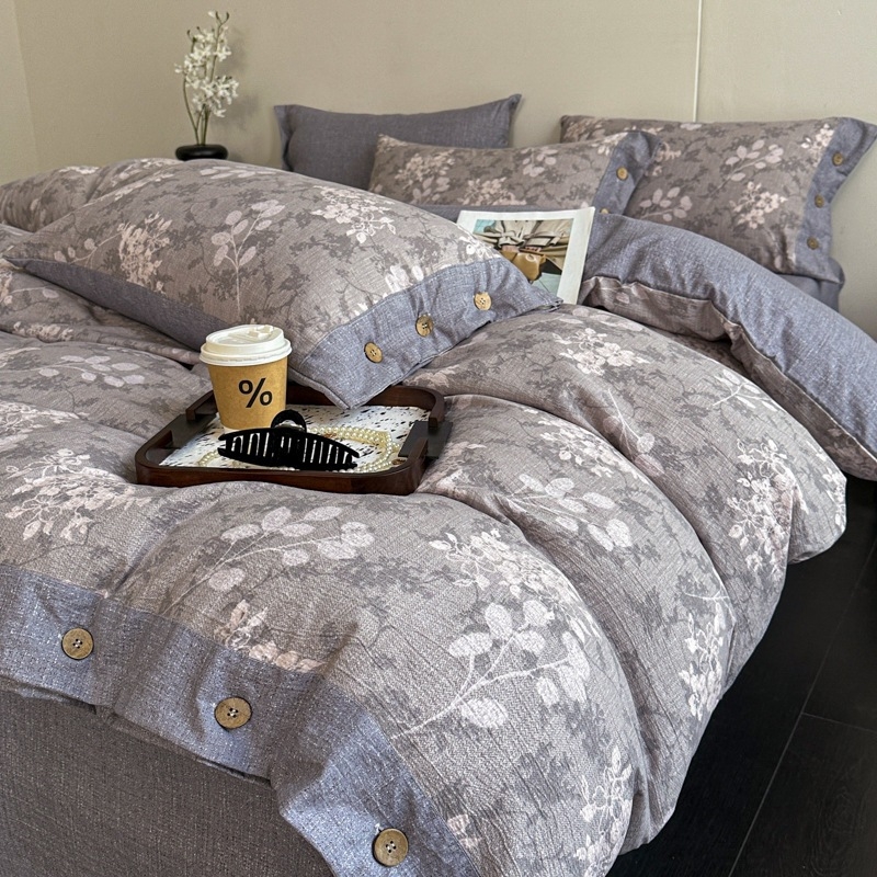 Laneni četverodjelni set navlaka za pokrivač s floralnim uzorkom, satenska tkanina s vlaknastim bojama, 2000–2500 g