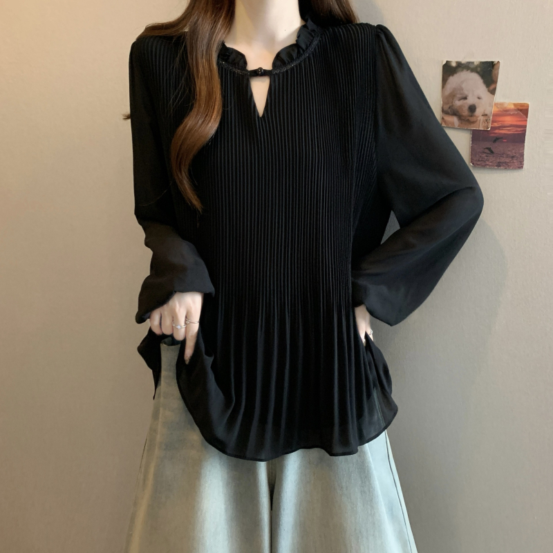 Bluza din chiffon cu guler rotund, mătase Mulberry 70–80% și spandex 20–30%, mâneci lungi