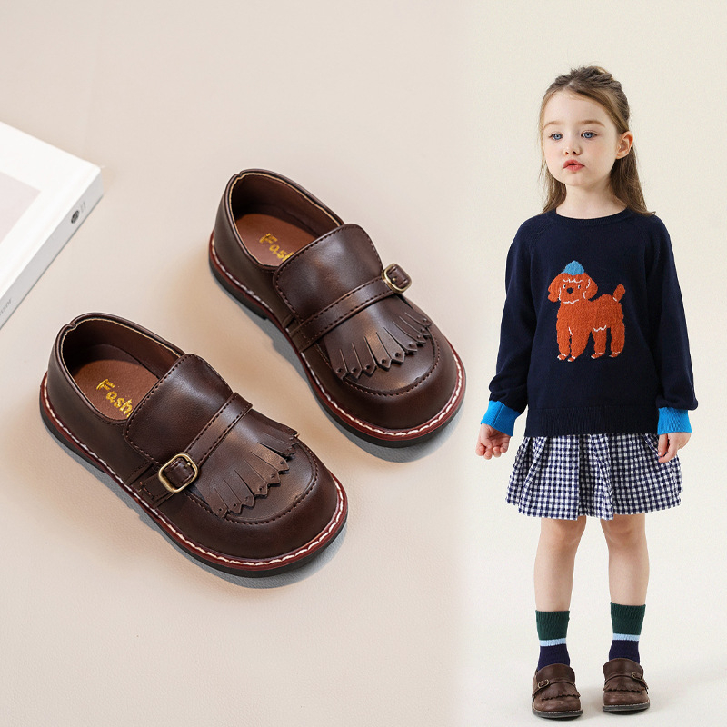Dječji slip-on loaferi, gornji dio od Super Fiber, gumena potplat, niski dizajn, kožna unutrašnjost, umjetna koža ulošak, jesenski britanski stil