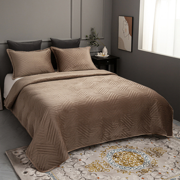 Cuvertură de pat din cristal velvet, quilting – set de trei piese, vopsire reactive, personalizabil