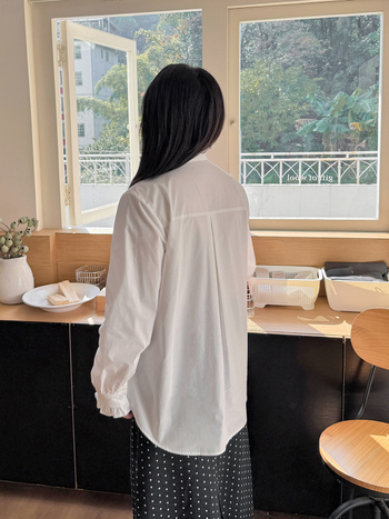 Bluza de damă din bumbac cu elastan, guler stil stand, mâneci petale, stil cardigan, culoare solidă, primăvara 2025