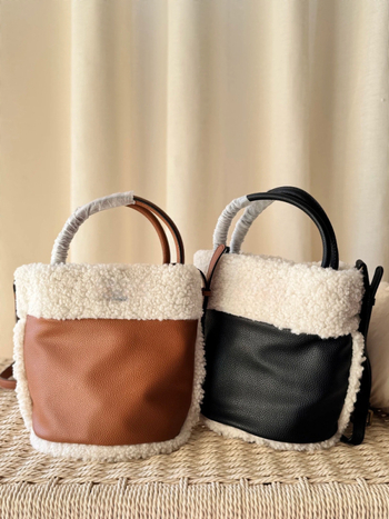 Ženska bucket torba od velura — Crossbody, PU podstava, Zima 2025