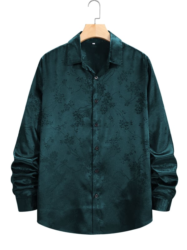 Muška Jakard košulja, dugi rukav, rever, opuštena kroj, poliester Jacquard tkanina, 40s pređa, jednobojni uzorak