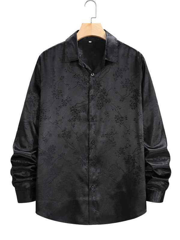 Muška Jakard košulja, dugi rukav, rever, opuštena kroj, poliester Jacquard tkanina, 40s pređa, jednobojni uzorak