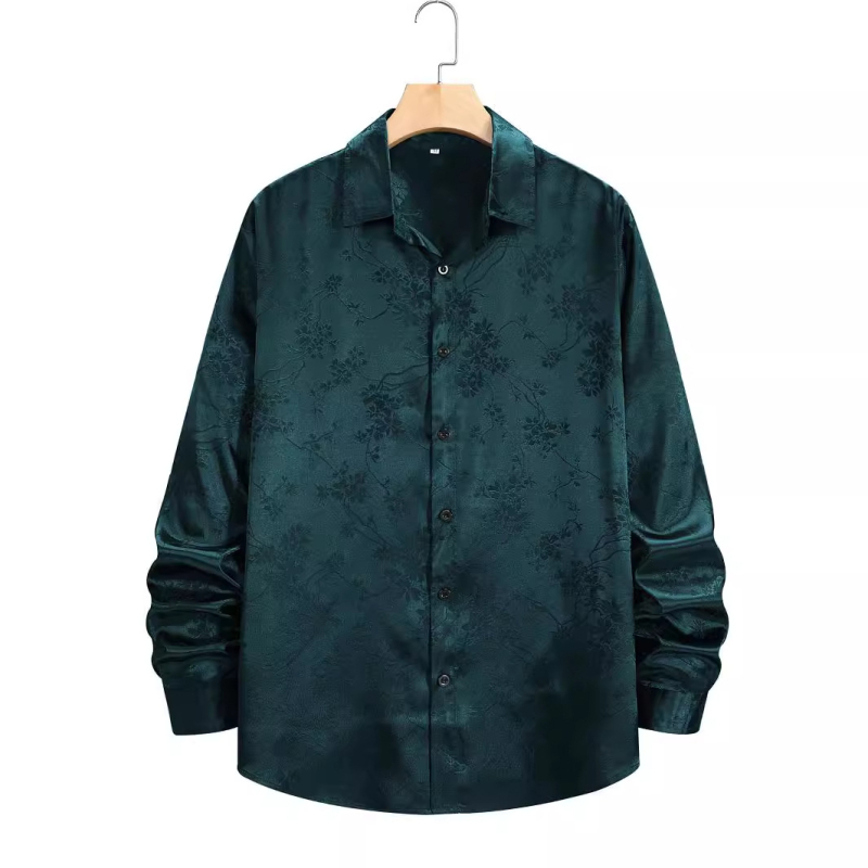 Muška Jakard košulja, dugi rukav, rever, opuštena kroj, poliester Jacquard tkanina, 40s pređa, jednobojni uzorak