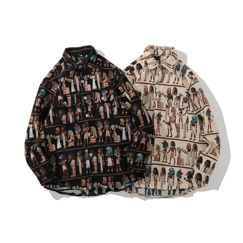 Košulja s ležernim krojem, jacquard uzorak, četvrtasti ovratnik, duge rukave, debela poliesterska tkanina