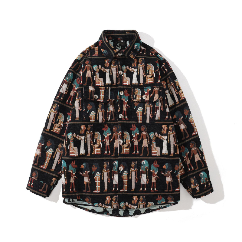 Košulja s ležernim krojem, jacquard uzorak, četvrtasti ovratnik, duge rukave, debela poliesterska tkanina